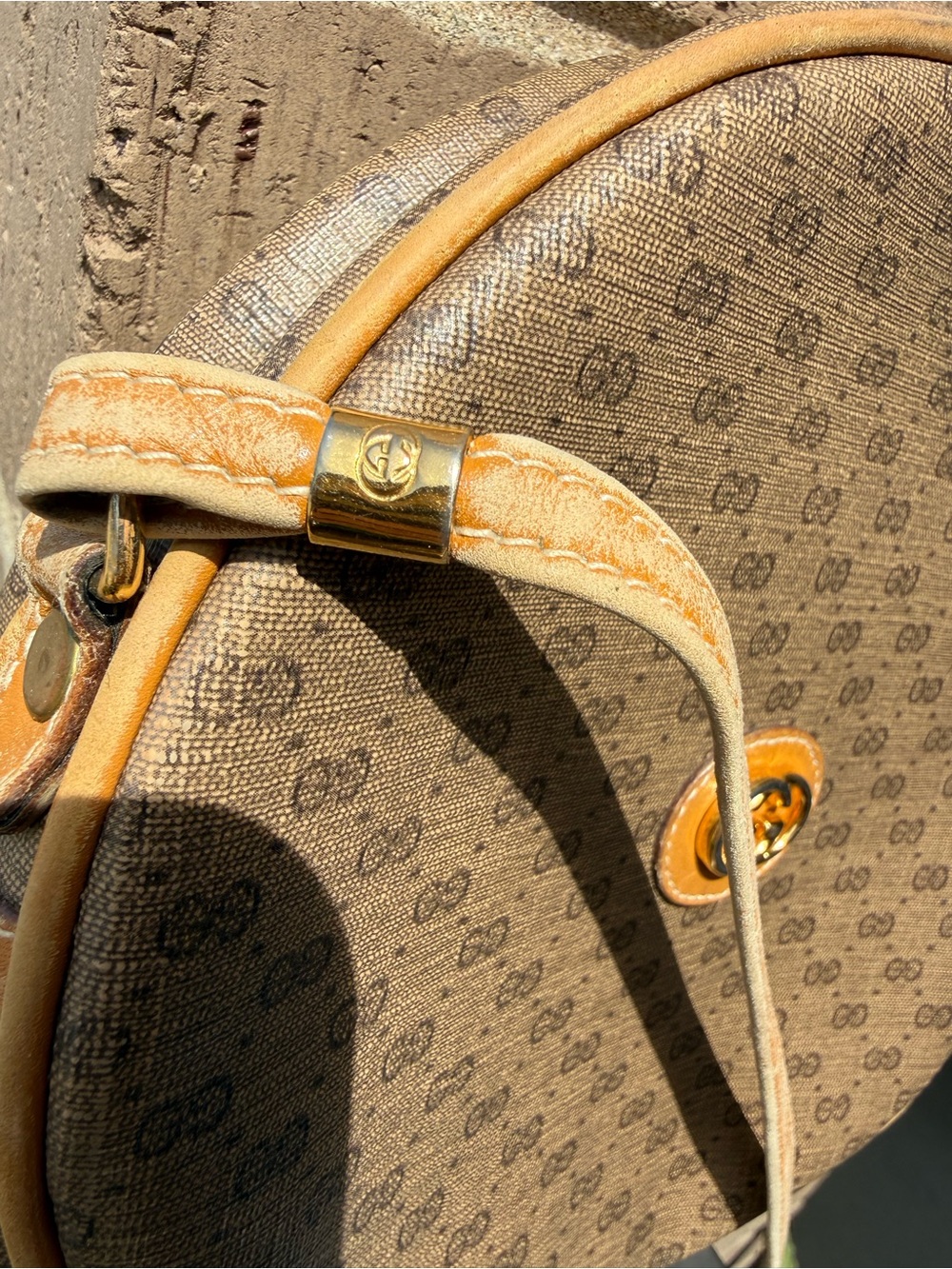 Vintage Gucci Monogram Round Crossbody purse with Tan Trim - Picture 2 of 12